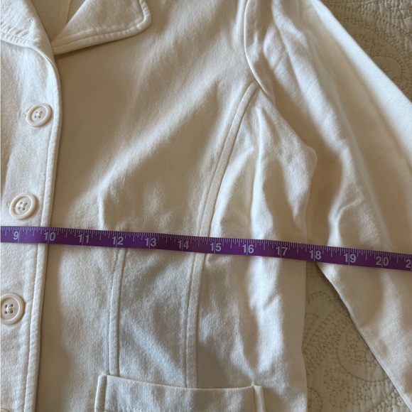 100% cotton cream ivory soft button up blazer jacket women's M - Picture 4 of 8
